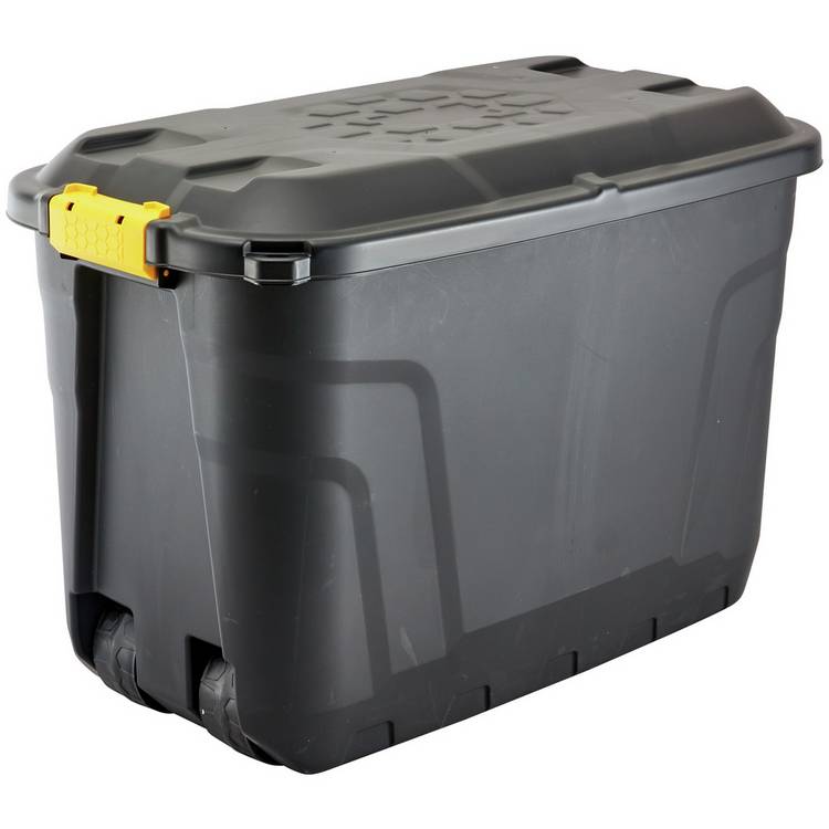 Strata 110L heavy duty wheeled storage trunk black (British brand)