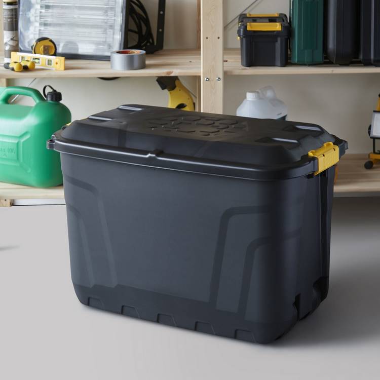 Strata 110L heavy duty wheeled storage trunk black (British brand)