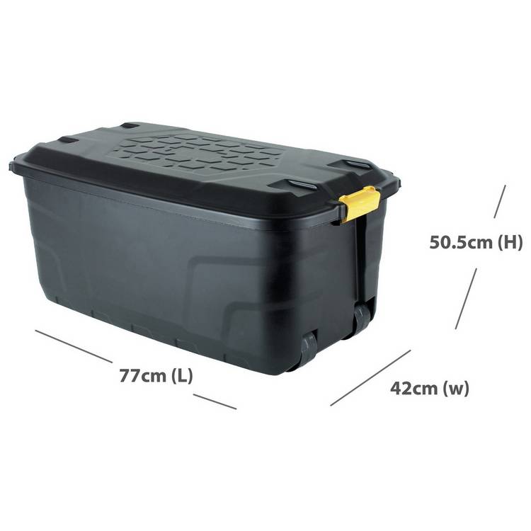 Strata 110L heavy duty wheeled storage trunk black (British brand)