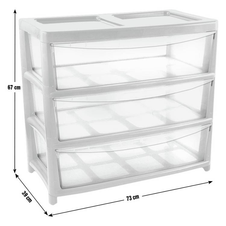 Argos Home plastic drawers extra wide gloss white 3 drawer (British brand)