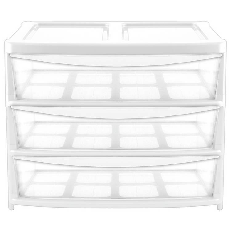 Argos Home plastic drawers extra wide gloss white 3 drawer (British brand)