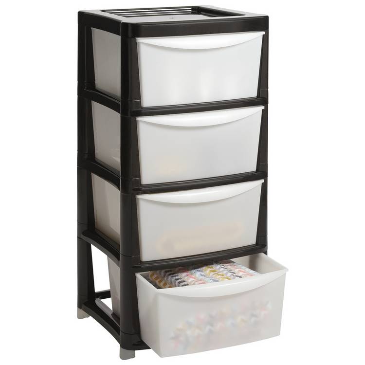 Argos Home plastic storage tower black 4 drawer - British product
