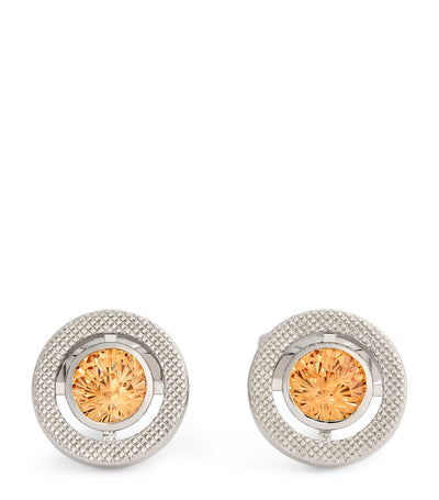 Harrods Tateossian Cubic Zirconia and Rhodium-Plated Circular Cufflinks- Buy online at McGrocer
