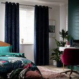 Argos Home crushed velvet eyelet curtains blue 117x137cm (British brand)