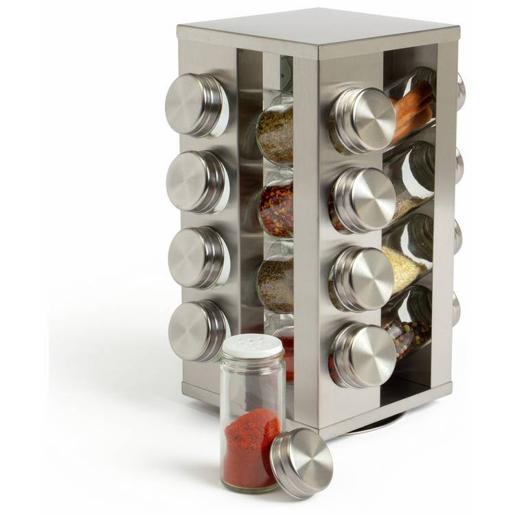 Habitat stainless steel revolving spice rack with 16 jars, UK version