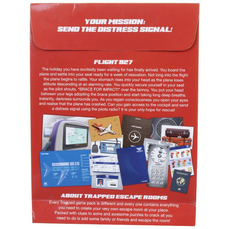 Trapped escape room game Flight 927, imported from the UK