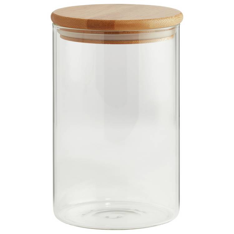 Argos Home round glass jar with bamboo lid 1 litre (British brand)