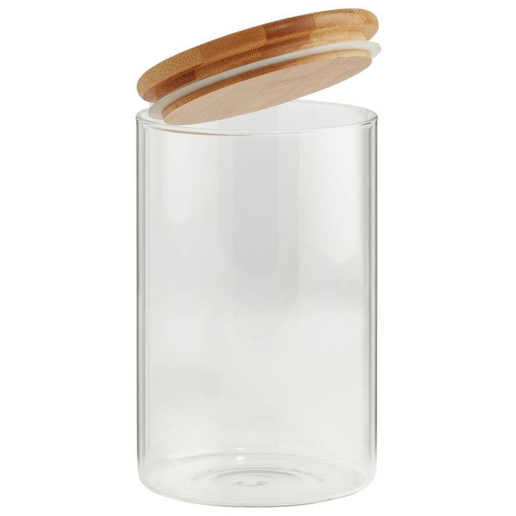 Argos Home round glass jar with bamboo lid 1 litre (British brand)