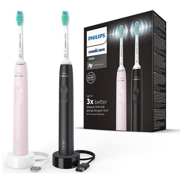Philips Sonicare 3100 electric toothbrush dual pack black pink, UK version