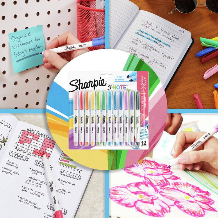Sharpie S-Note chisel tip highlighter pack of 12 pastel colours, UK version