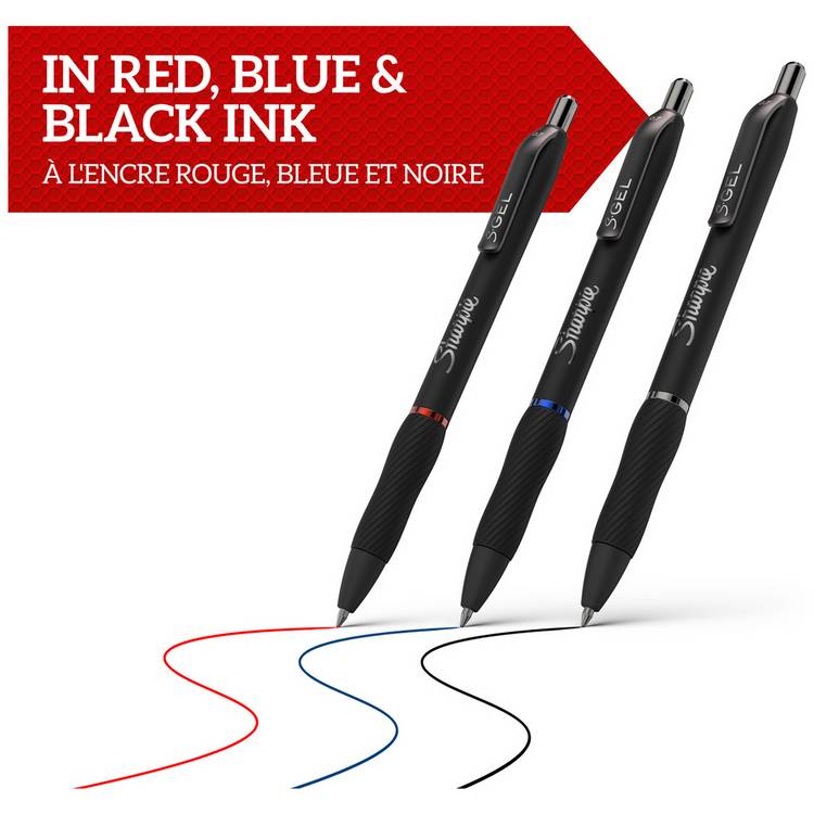 Sharpie S-Gel 0.7mm black gel pens pack of 3 - British product