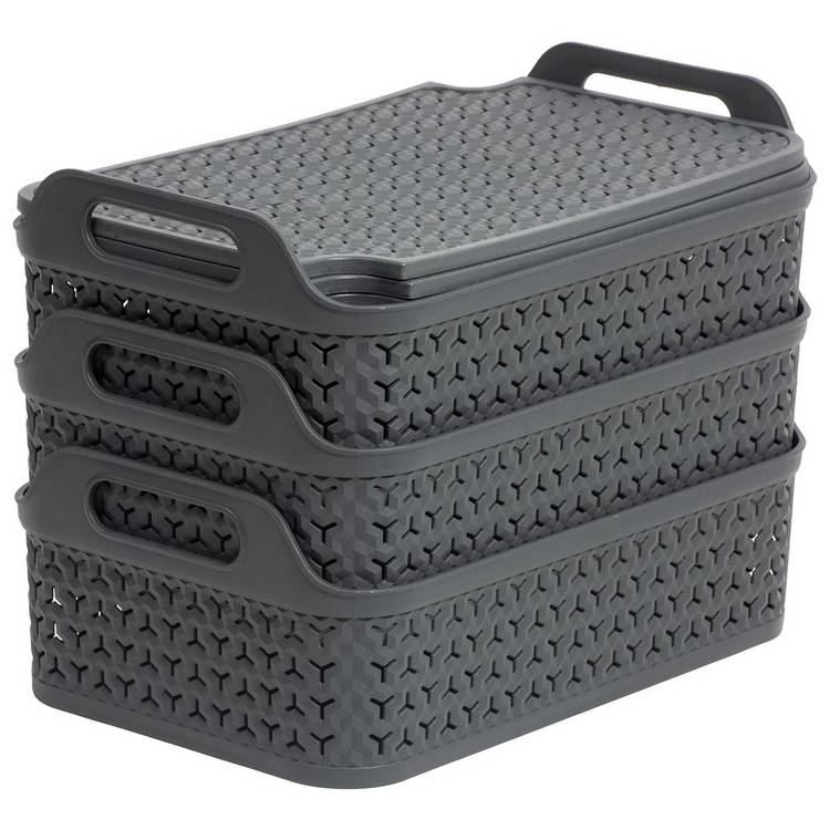 Strata storage baskets shallow with lids 3x12L, imported from the UK