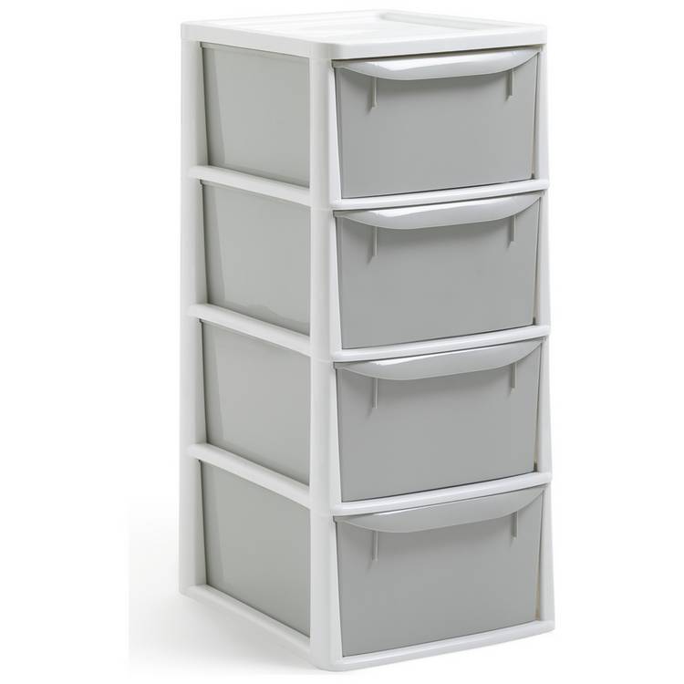 Argos Home plastic drawers 4 drawer light grey, imported from the UK