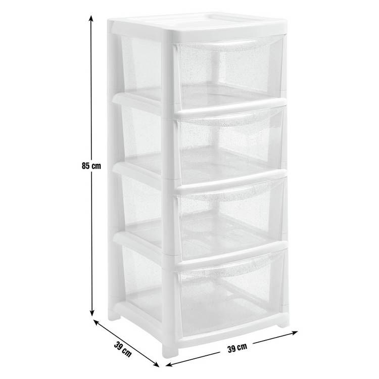 Argos Home 4 drawer plastic drawers in silver glitter, imported from the UK