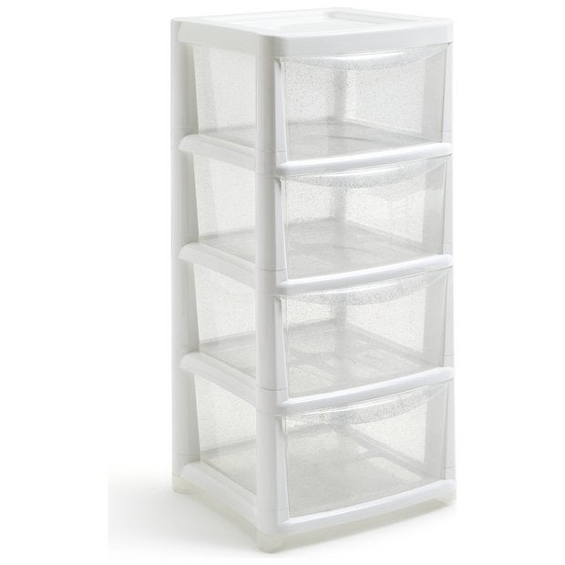 Argos Home 4 drawer plastic drawers in silver glitter, imported from the UK