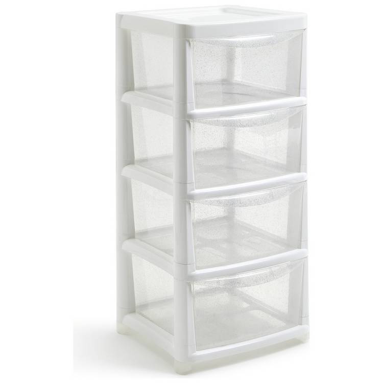 Argos Home 4 drawer plastic drawers in silver glitter, imported from the UK