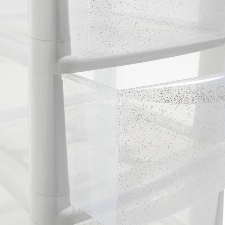 Argos Home 4 drawer plastic drawers in silver glitter, imported from the UK