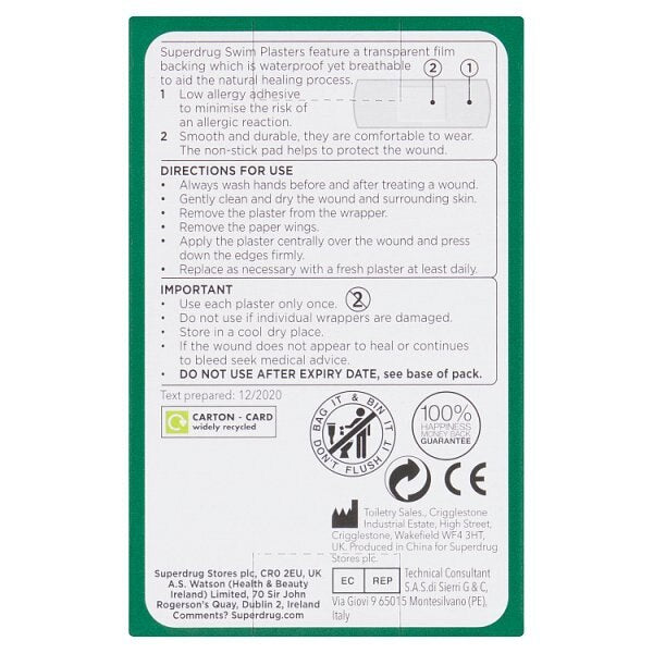 Superdrug Swim Proof Plasters X 20 GOODS Superdrug