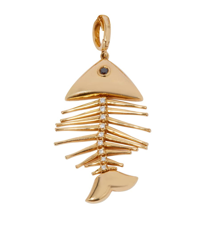 Annoushka yellow gold fish bones charm with diamonds, imported from the UK