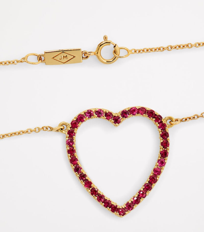 Jennifer Meyer large open heart necklace with rubies, imported from the UK