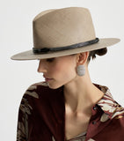 Brunello Cucinelli straw trilby hat with monili beads - British product