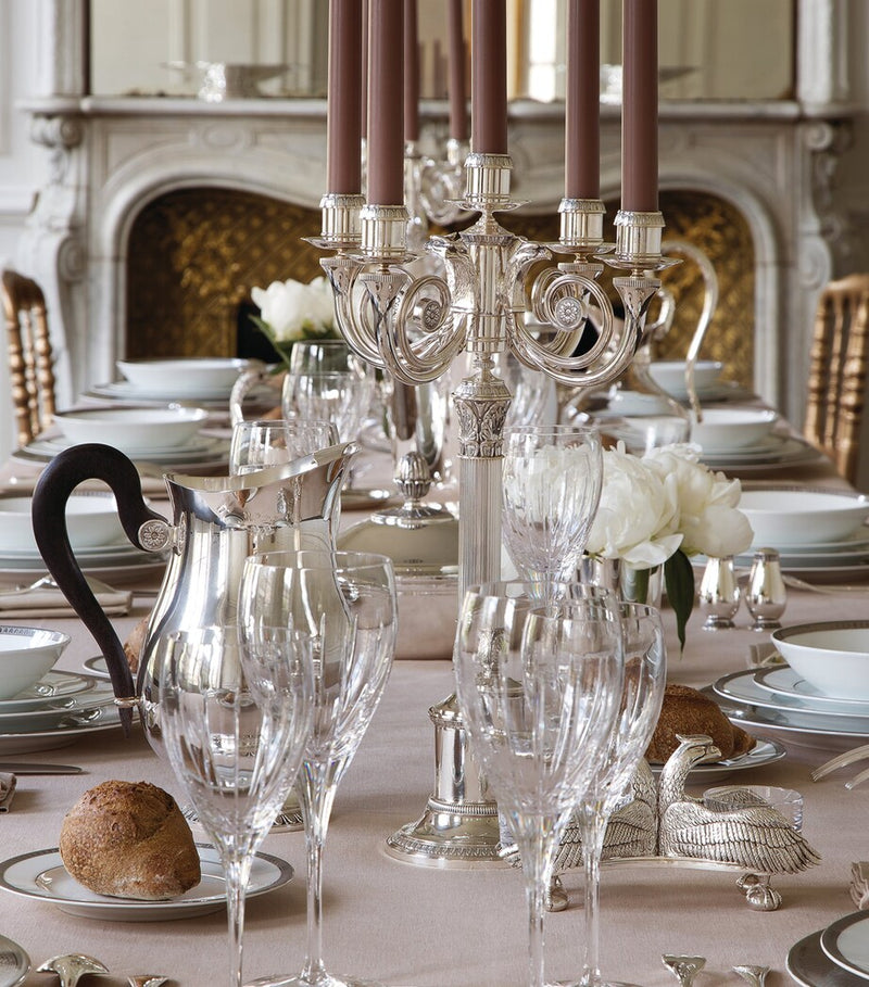 Christofle silver-plated Malmaison five-light candelabra - British product