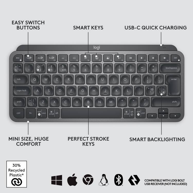 Logitech MX Keys Mini wireless keyboard Graphite, UK version