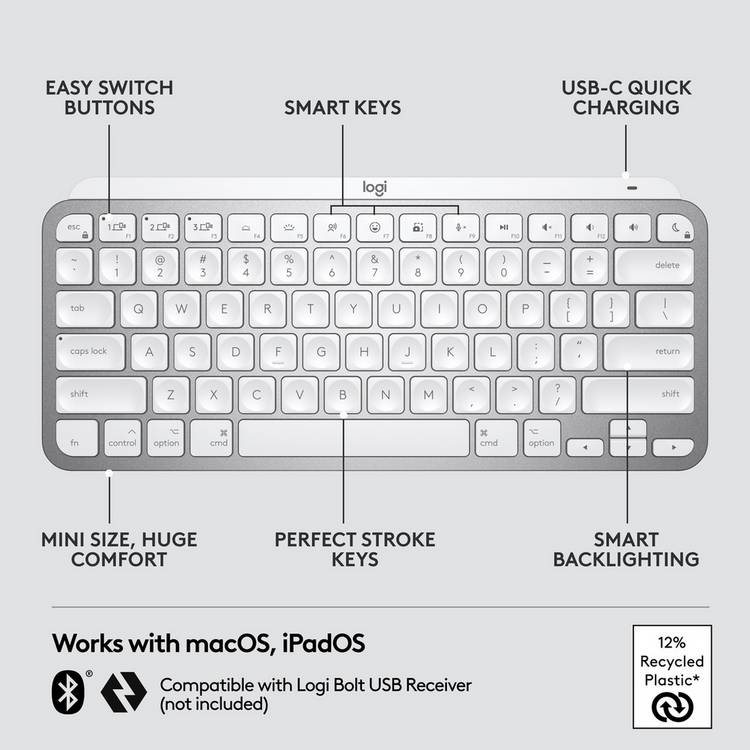 Logitech MX Keys Mini wireless keyboard grey - British product