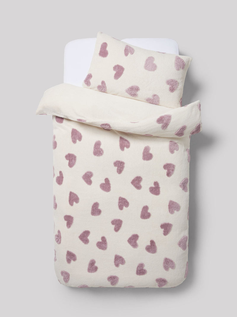 Fleece heart duvet cover and pillowcase set - British product