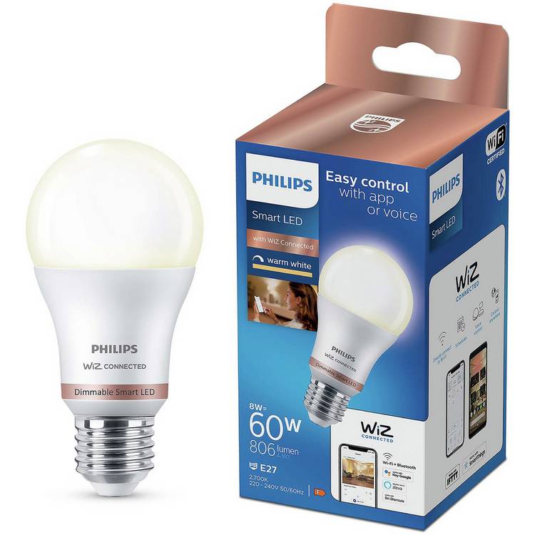 Philips WiZ E27 White Smart Wi-Fi LED bulb, UK version