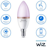 Philips WiZ E14 colour smart candle bulb, UK version