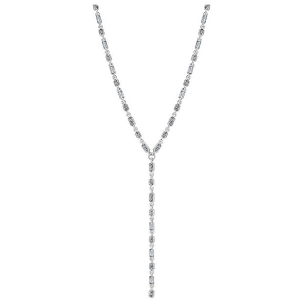 Lipsy silver baguette glass drop pendant necklace 46cm, imported from the UK