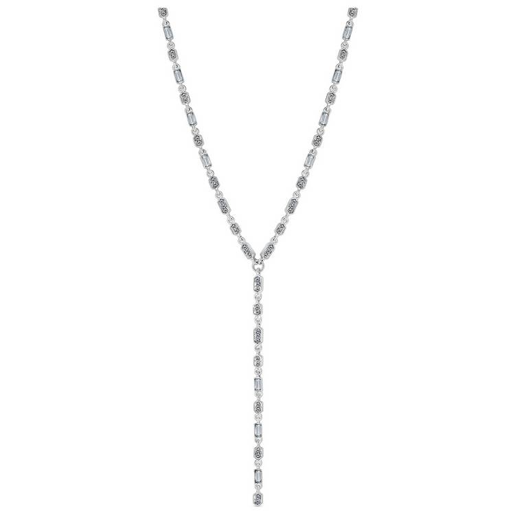 Lipsy silver baguette glass drop pendant necklace 46cm, imported from the UK