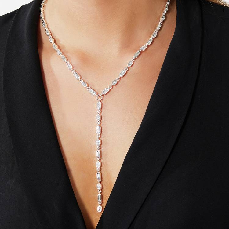 Lipsy silver baguette glass drop pendant necklace 46cm, imported from the UK