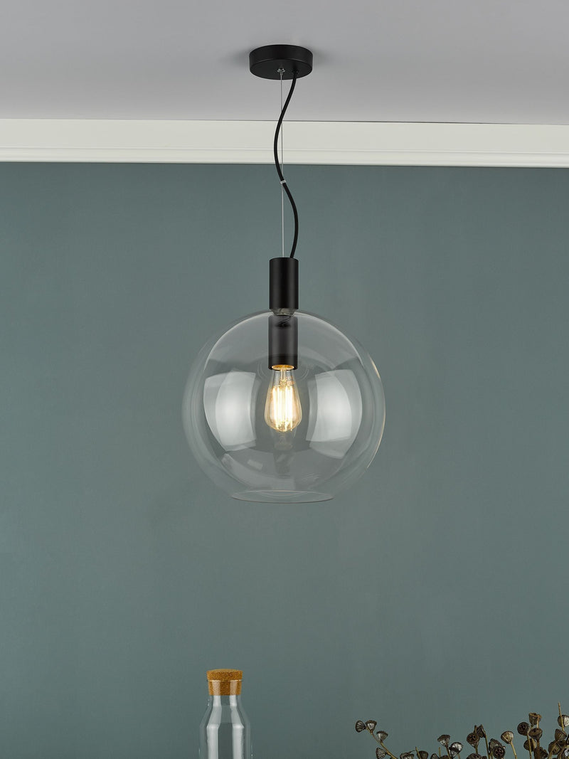 Dar Lighting Black Zulu pendant ceiling light 35cm, imported from the UK