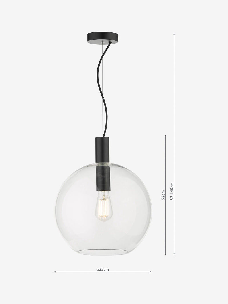 Dar Lighting Black Zulu pendant ceiling light 35cm, imported from the UK