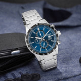 Citizen silver chronograph watch blue dial 44mm (British brand)