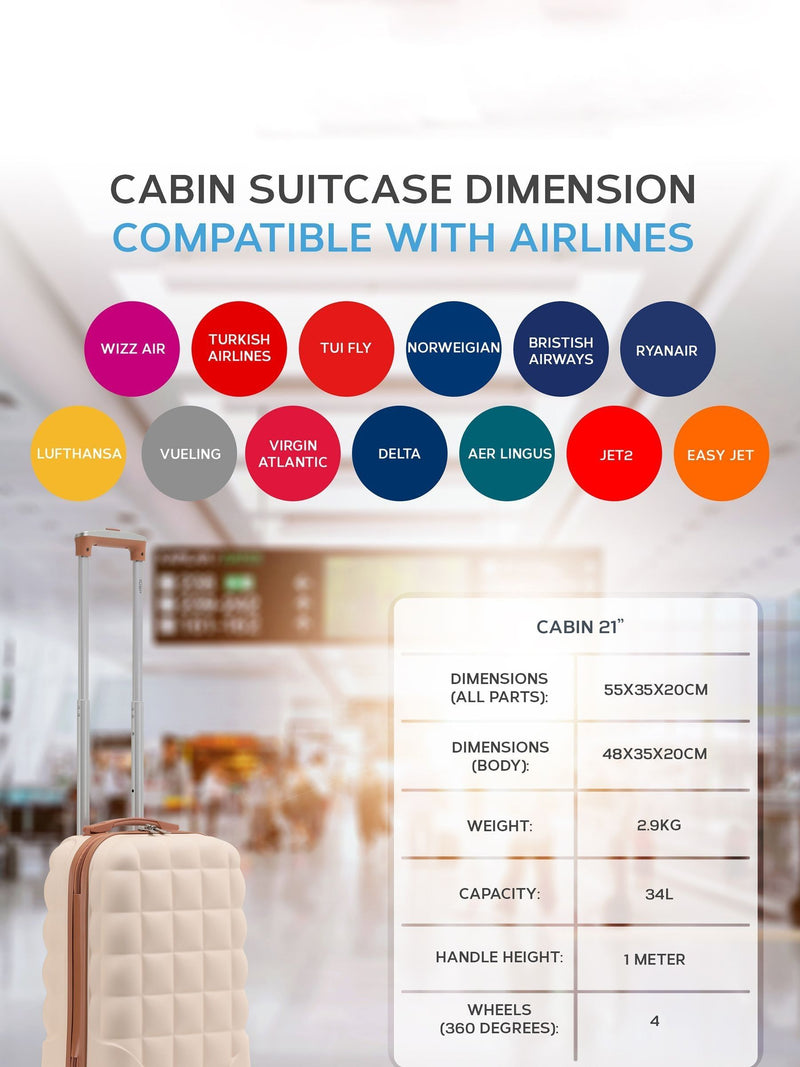 Flight Knight cream cabin suitcase 55x35x20cm, imported from the UK
