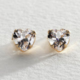 Revere 9ct gold cubic zirconia heart stud earrings, UK version