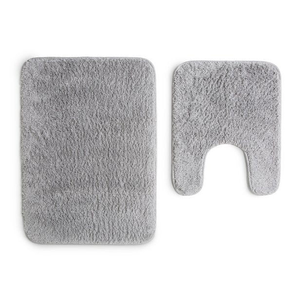 Argos Home silver tufted bath mat set 70x50cm and 50x40cm, UK version