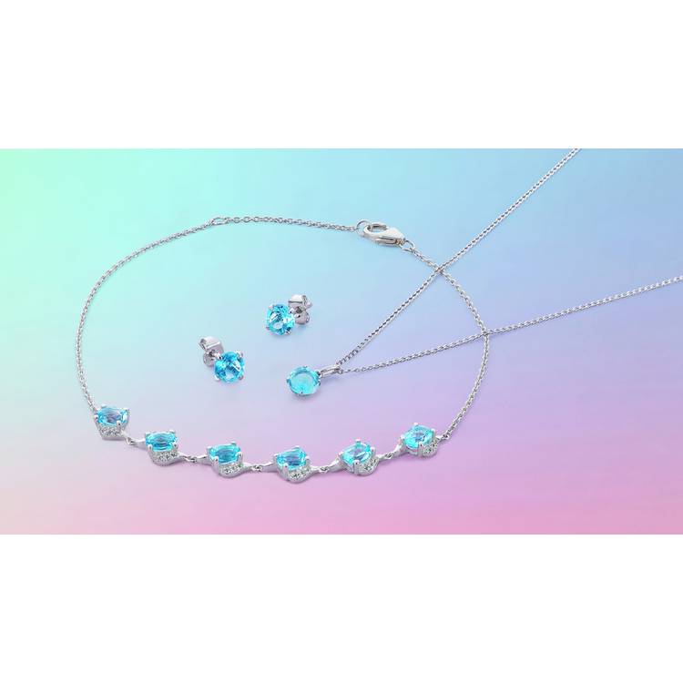 Revere white gold blue topaz pendant necklace 18 inch, UK version
