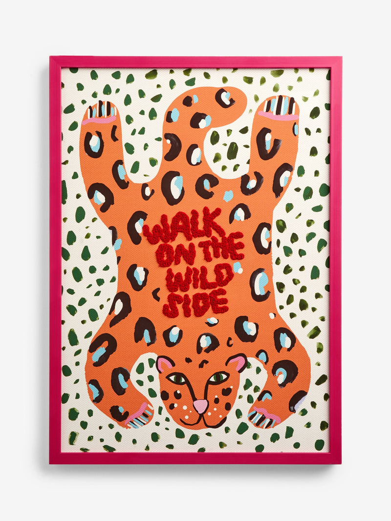 Eleanor Bowmer pink orange leopard wall art 70cm x 50cm - British product