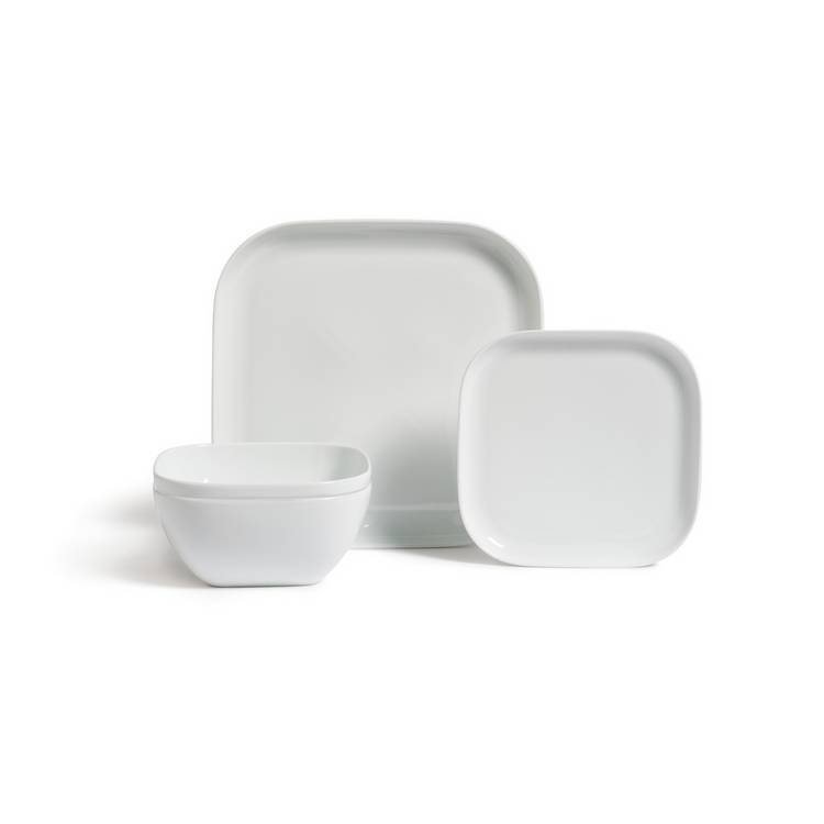 Habitat Riko square dinner set white porcelain 12 piece, UK version