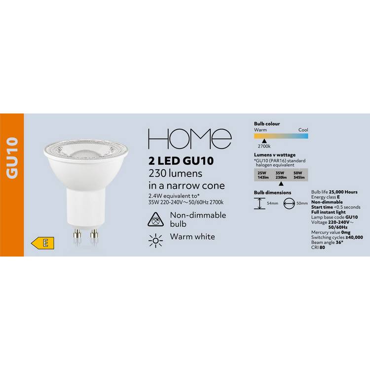 Argos Home LED GU10 light bulb 2 pack (British brand)