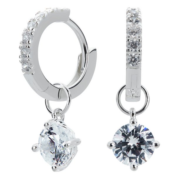 Revere sterling silver cubic zirconia huggie hoop earrings, UK version