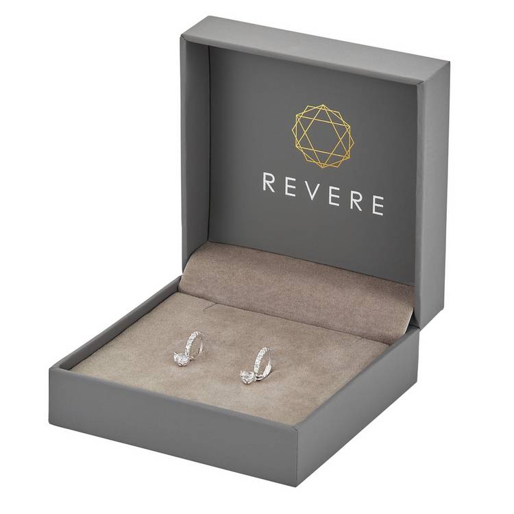 Revere sterling silver cubic zirconia huggie hoop earrings, UK version