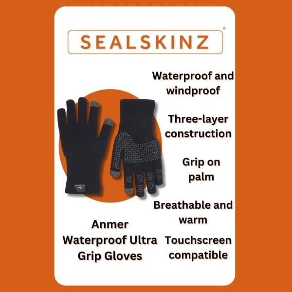 Sealskinz ultra grip knitted gloves with Merino wool lining (British brand)