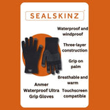 Sealskinz ultra grip knitted gloves with Merino wool lining (British brand)
