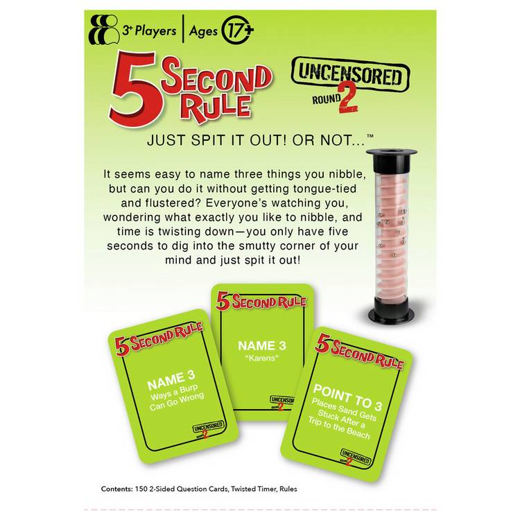 5 Second Rule Uncensored party game with spiral timer, UK version