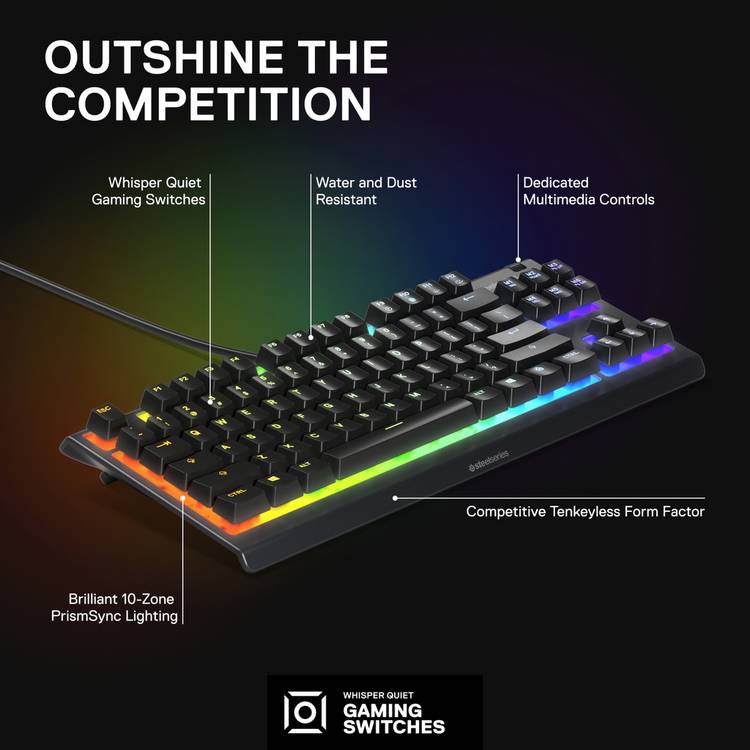 SteelSeries Apex 3 TKL wired gaming keyboard black, imported from the UK